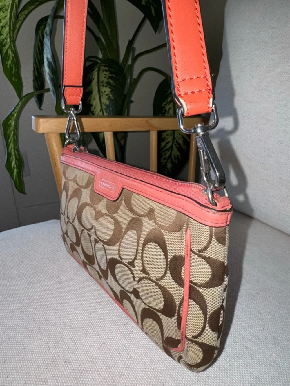 Coach Monogran Canvas Leather Pink Mini Shoulder Bag Wristlet Y2K VTG Designer - Picture 5 of 17